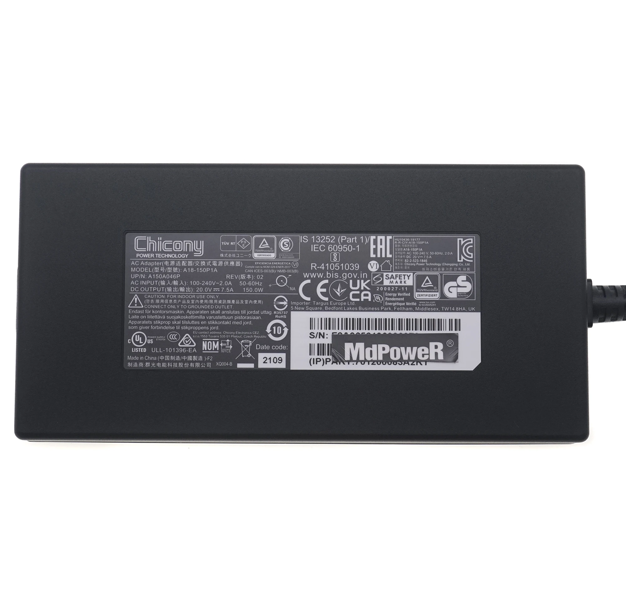 A18-150P1A AC 어댑터 치코니 20V 7.5A 150W 충전기 7.4x5.0mm 노트북 전원 공급 장치