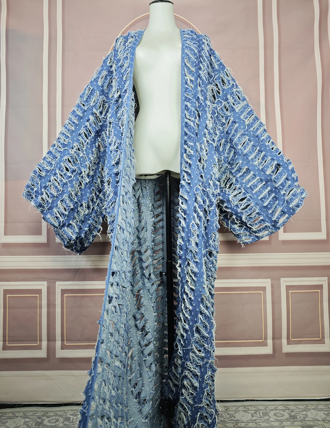 African Dress Fashion Hollow Denim Spring Loose Cardigans African Lady Swimsuit Cover Up Long Coat