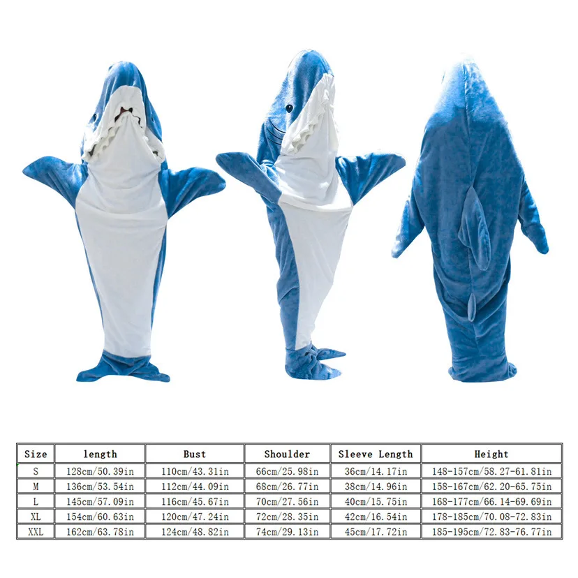 RIdelf Pyjama Requin de Dessin animé, vêtements de Maison for Adultes, Sac  de Couchage en Flanelle Douce, à Capuche, Combishort Ample Portable (Color  : Blue, Size : S) : : Mode