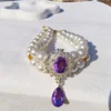 Cute Pet Accessories Double Layer Pearl Pet Necklace Sweet Flower Pendant Cat Neck Chain Adjustable Pearl Collar for Cats Puppy