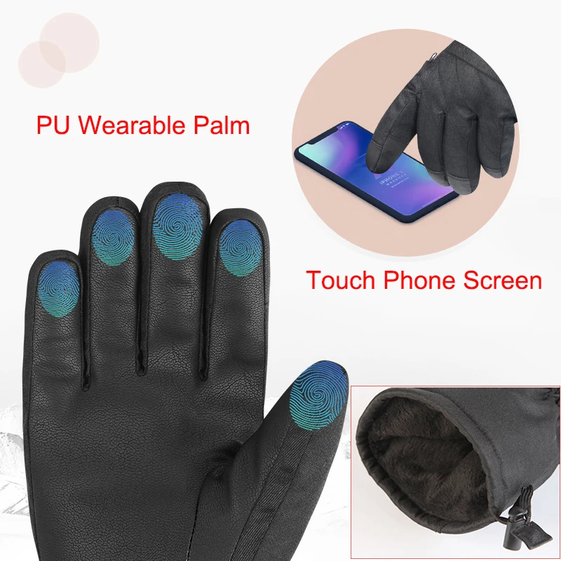 Black -30 Winter Warm Ski Gloves Waterproof Men Women Snowboard Skiing Gloves Snowmobile Motorcycle Mittens Touch Screen Wrist 5