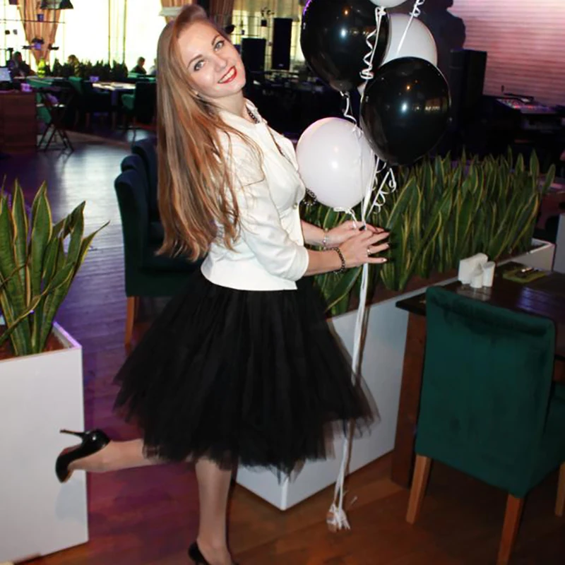 Cosplay 6 Layered Knee Length Halloween Tutu Tulle Skirt High Waist Elastic Pleated Skirts Wedding Bridesmaid Ball Gown Skirt