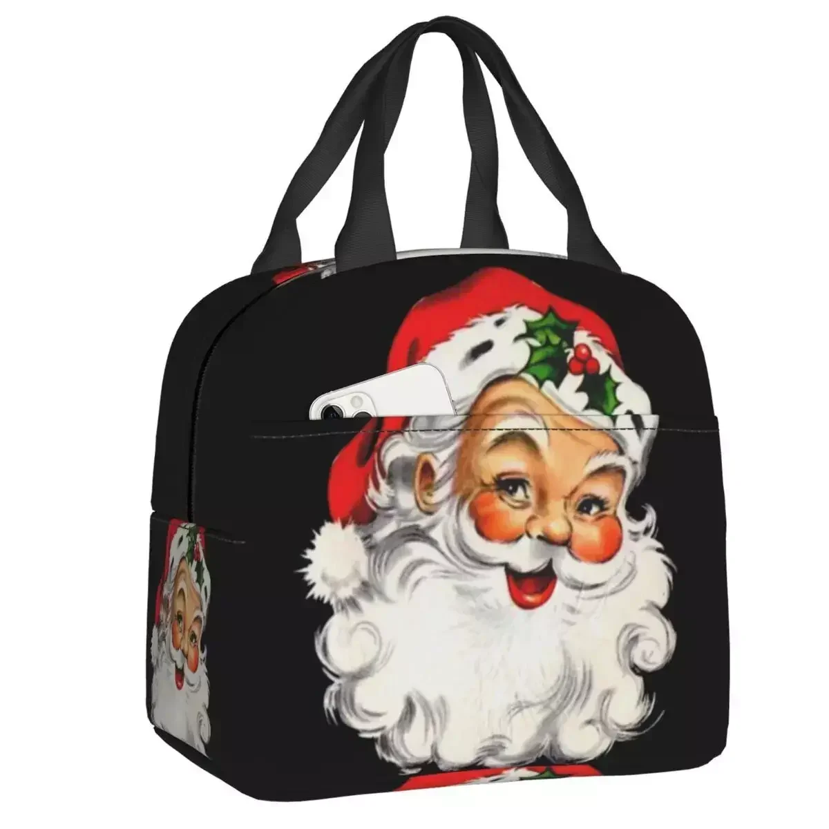 

2024 New Custom Vintage Santa Claus Lunch Bag Men Women Thermal Cooler Insulated Lunch Box For Student School Lunchbag