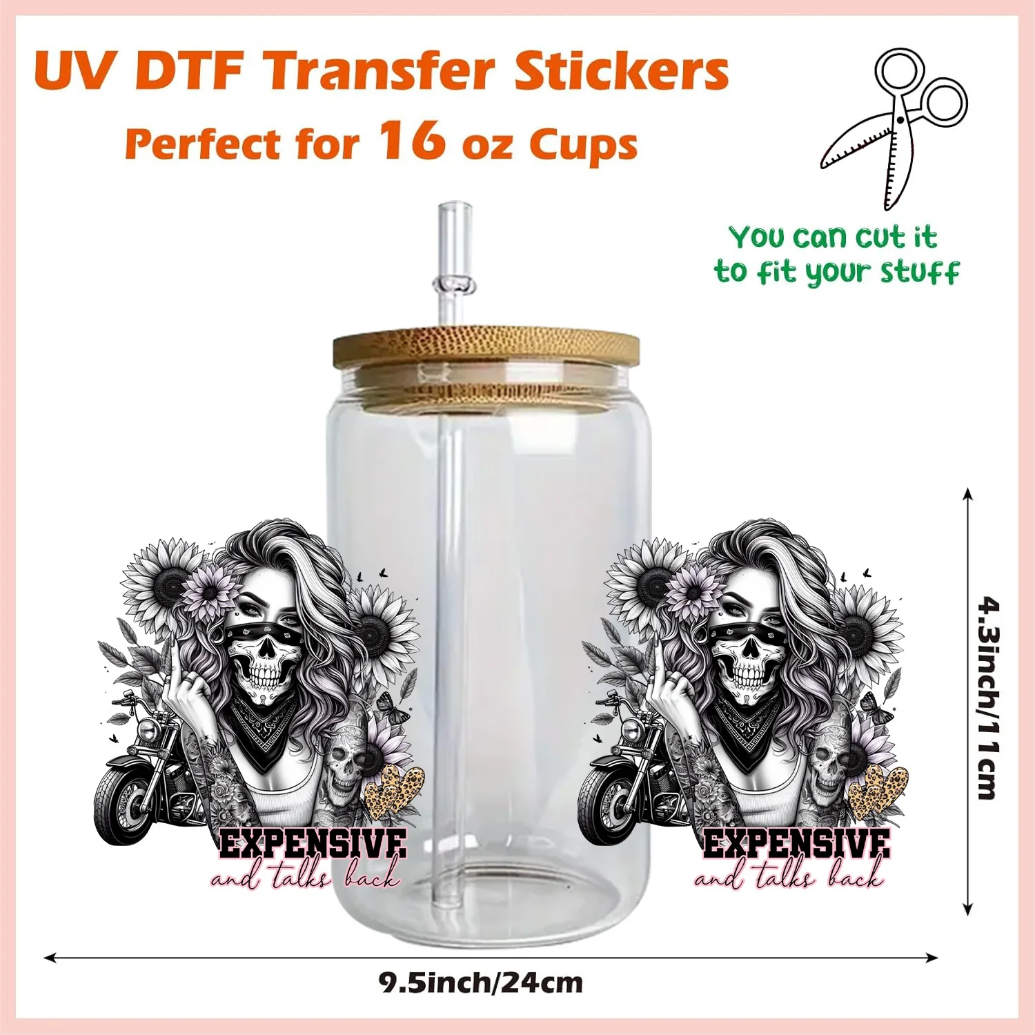 Fashion tattoo girl peel waterproof DIY Decals 3D transfers uvdtf crystal stickers 16oz uv dtf cup wraps for Libbey Glasses