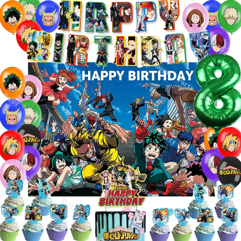 

Animation My Hero Academia Birthday Party Decoration My Hero Balloon Banner Backdrop Cake Topper Party Supplies Baby Shower