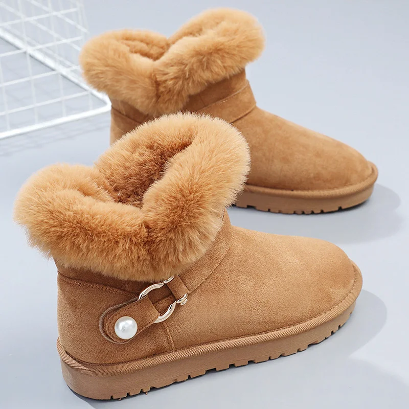 

Brand Woman Shoes Australian Boots Winter Footwear Round Toe Flats Boots For Women Fashion Wool Snow 2023 Ladies Ankle Cotton