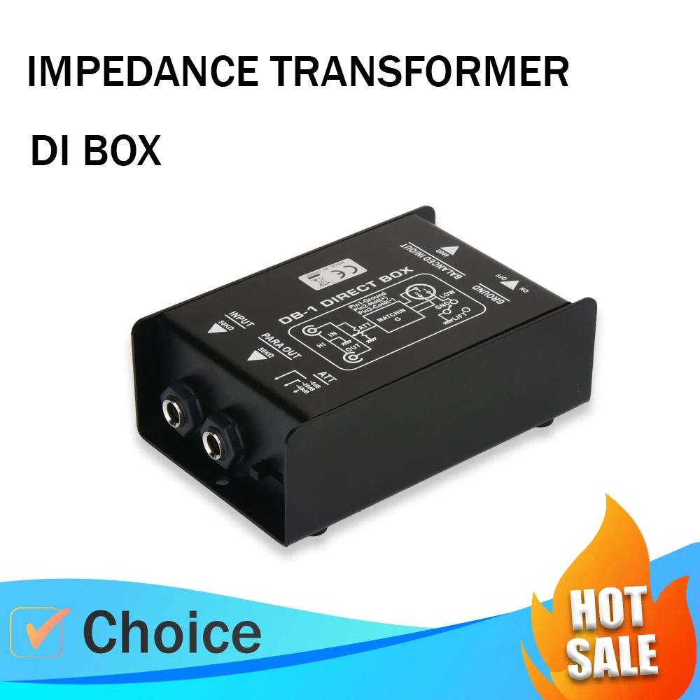 Audio passif DI Box 1-2 canaux, système audio mono DI box boîte de connexion directe à faible bruit, caisson de basses, haut-parleur, guitare, basse