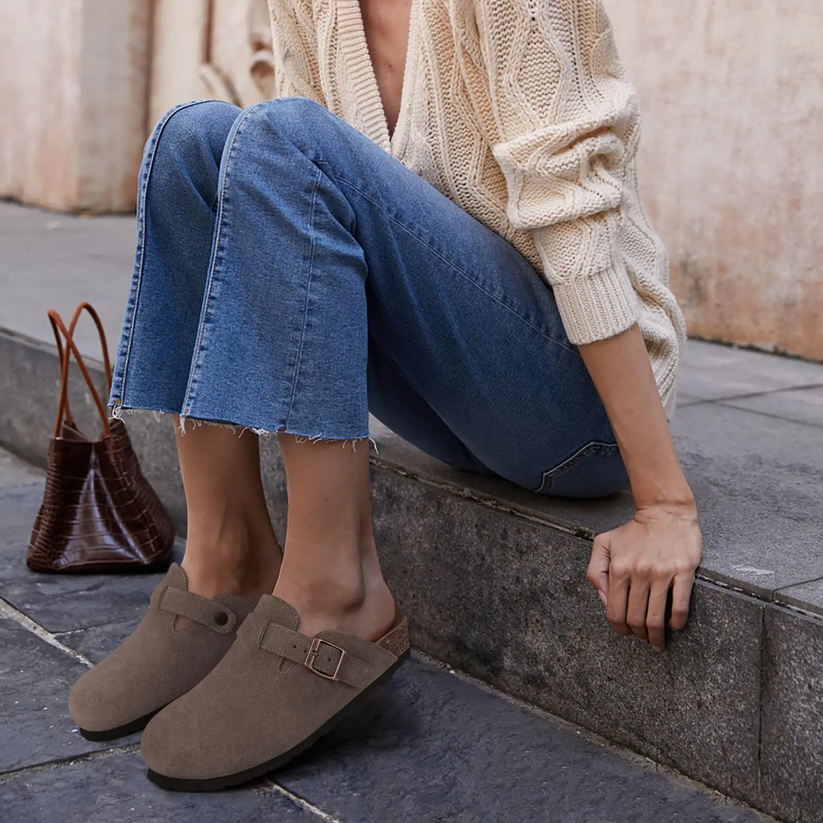 Smile New Cow Suede Women's Potato Shoes With Adjustable Strap Cork Insole Mules Outdoor Unisex Clogs Slippers With Arch Support