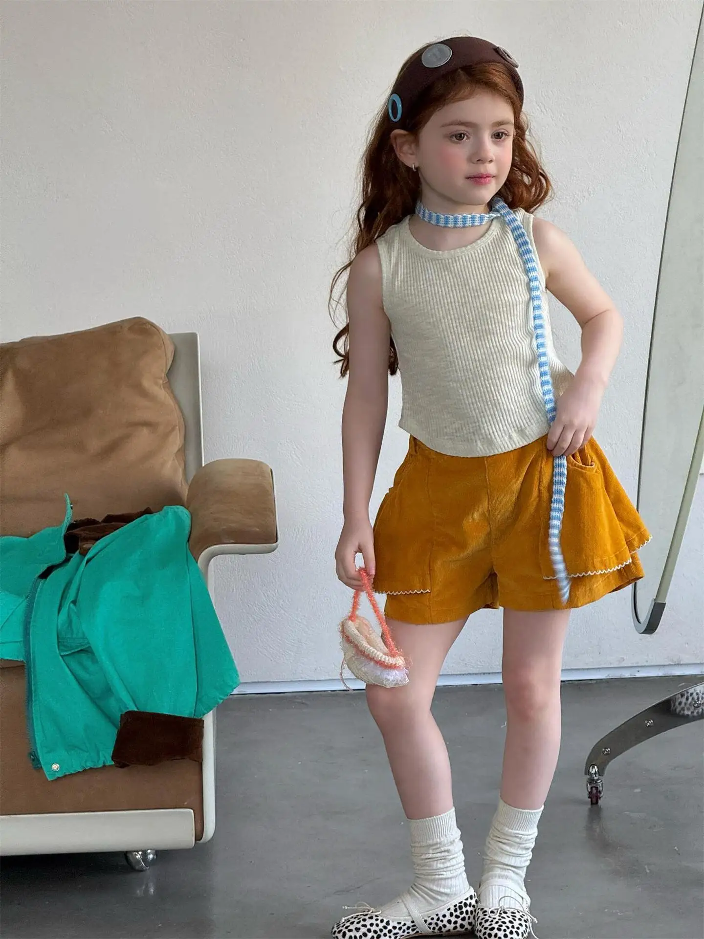 2026년 봄 신상 한국 아동복 여아 탱크탑 심플 무지 다용도 민소매 티셔츠