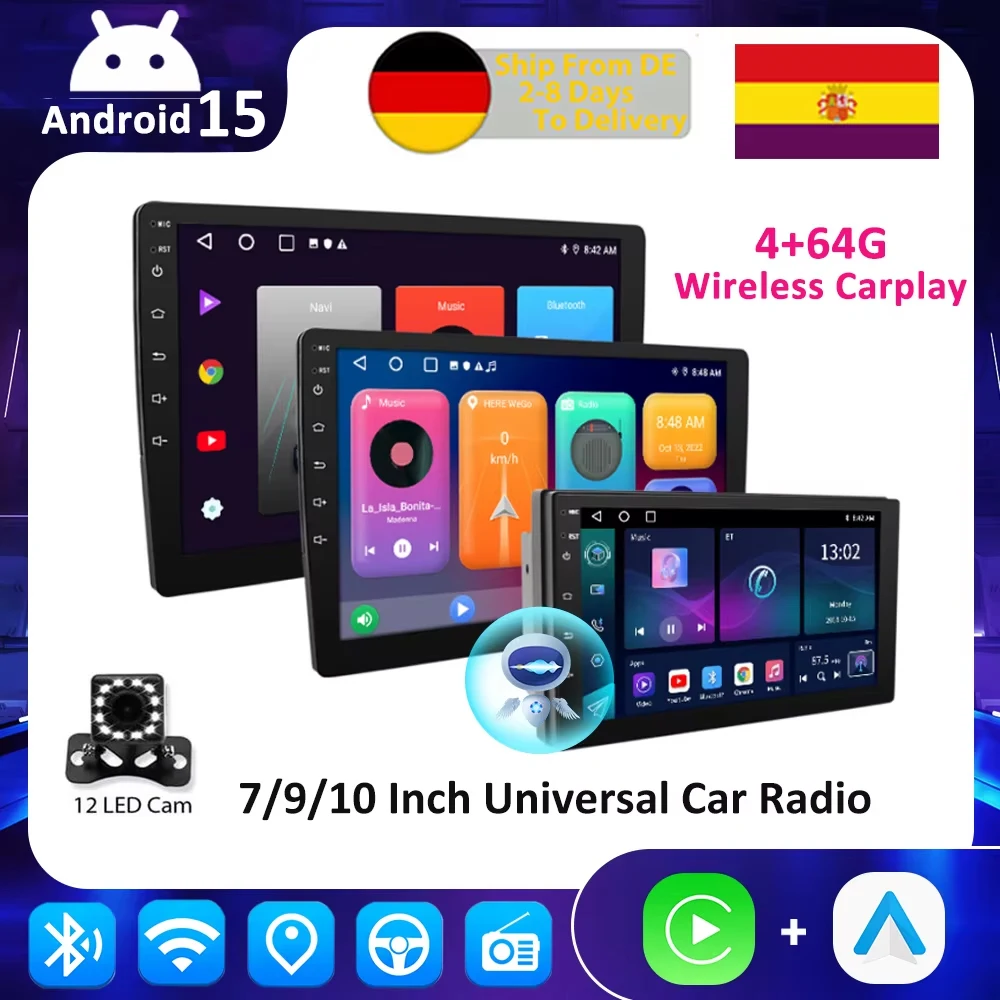 Radio Universal para Auto ESSGOO Android 15 de 7/9/10 Pulgadas, 64G, Autoradio 2 Din, GPS, Bluetooth, Sistema Multimedia Inteligente para Auto 1