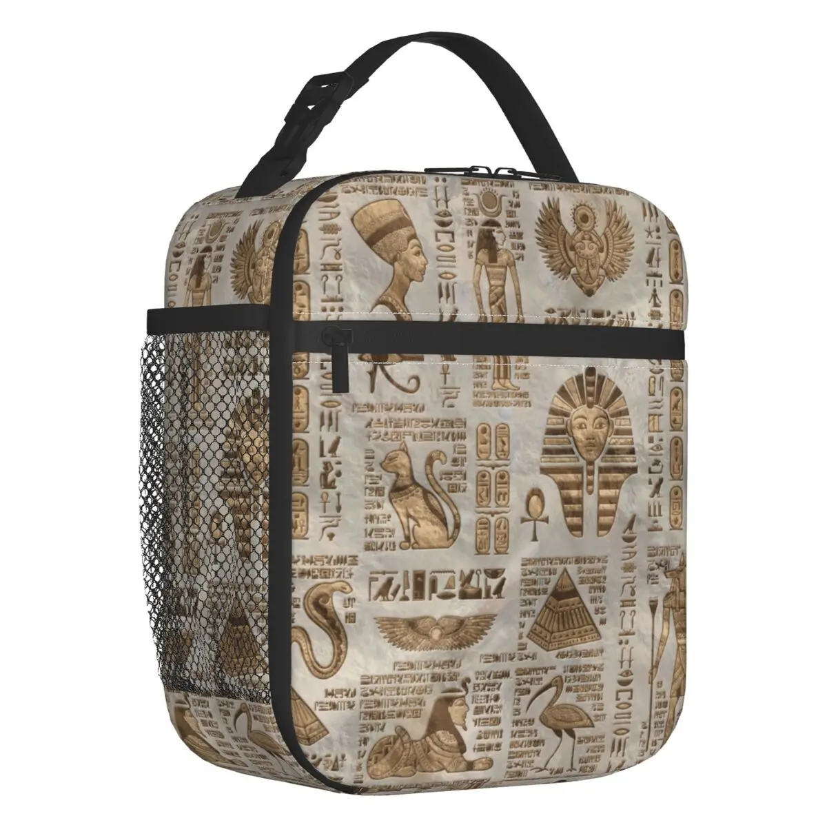 

Egyptian Hieroglyphs And Deities Insulated Lunch Tote Bag Ancient Egypt Symbol Portable Cooler Thermal Bento Box Camping Travel