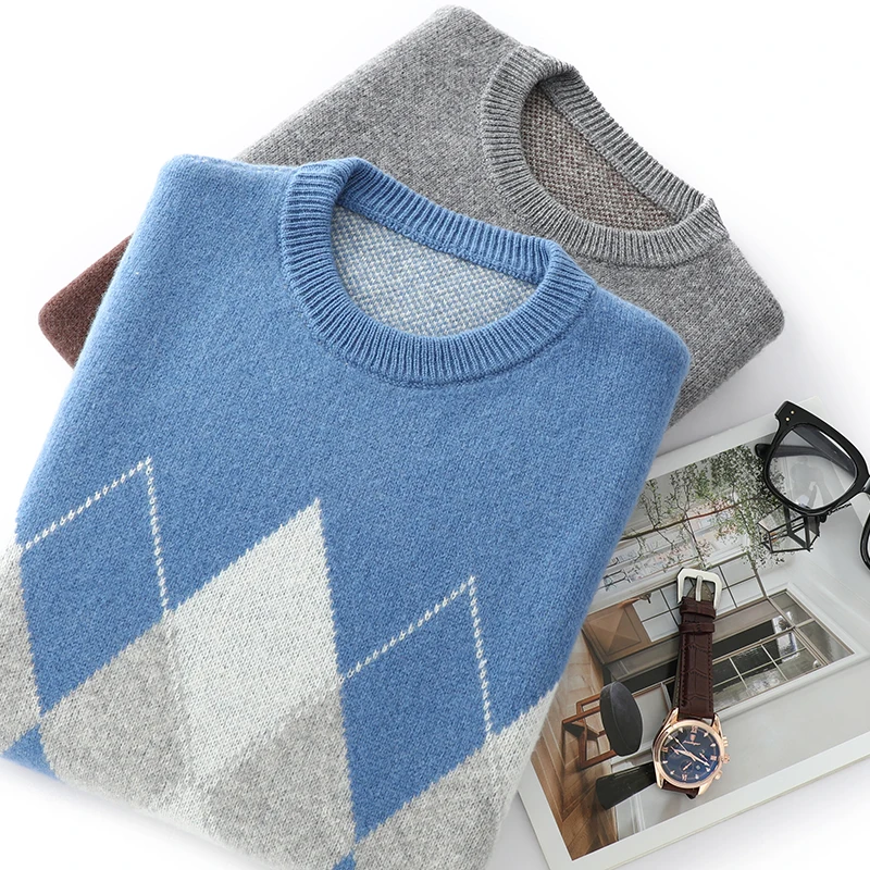 S-xxxl autumn and winter new men's O-neck 100% pure wool leisure pullover long sleeve sweater knitted cashmere sweater 4