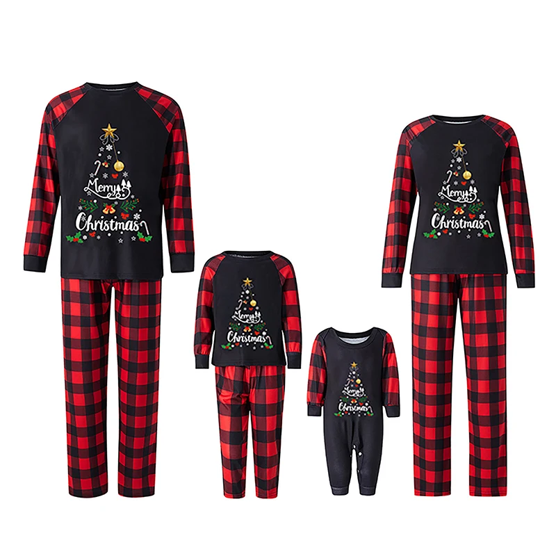 thumbnail image 5 of Conjunto de pijamas familiares navideños Blotona 2023 a juego, camiseta de manga larga con estampado de letras y pantalones a cuadros, ropa de dormir para estar en casa, 5 of 5
