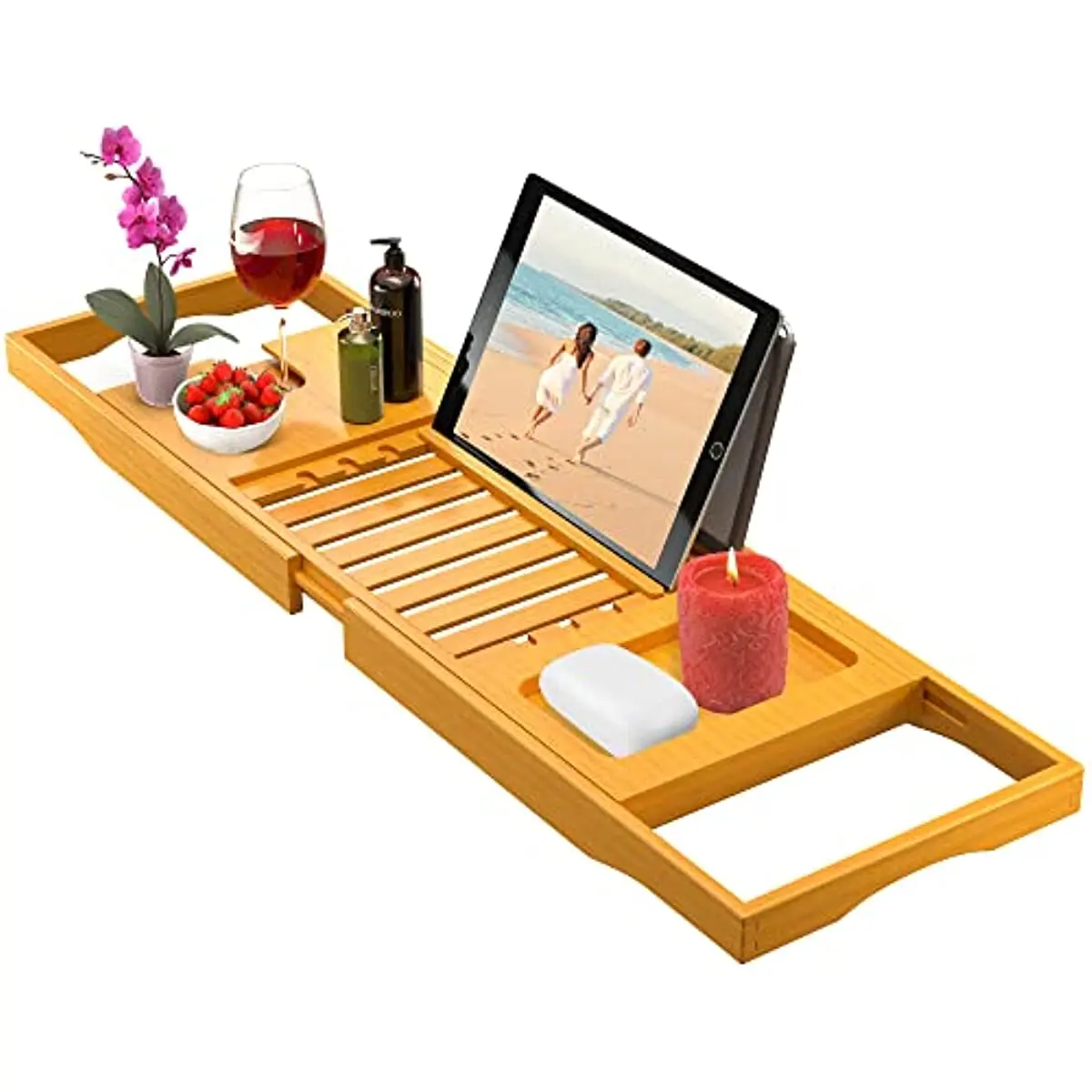 Premium Bamboo Bathtub Tray Expandable Wooden Bath Tray Adjustable Bathroom for Tub Luxury Bath Tub Table Gift Idea for Lov
