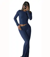 Women's Yoga Two-Piece Set Long-Sleeve Wide-Leg Activewear Set Casual Home Yoga Set Coordinated Set - Image 6