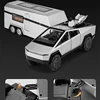 1/24 Cybers Truck Pickup Trailer Alloy Car Model Diecasts Metal Camper Van Motorhome Touring Car Model Sound Light Kids Toy Gift 2
