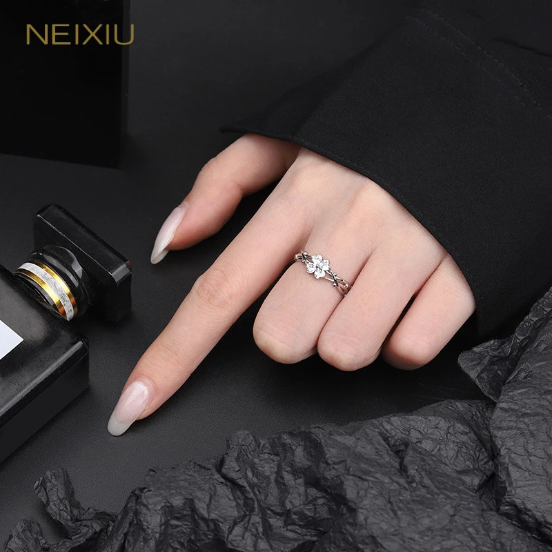 

Neixiu 925 пробы Серебряное кольцо с четырьмя листьями клевера, регулируемое, оптовая продажа