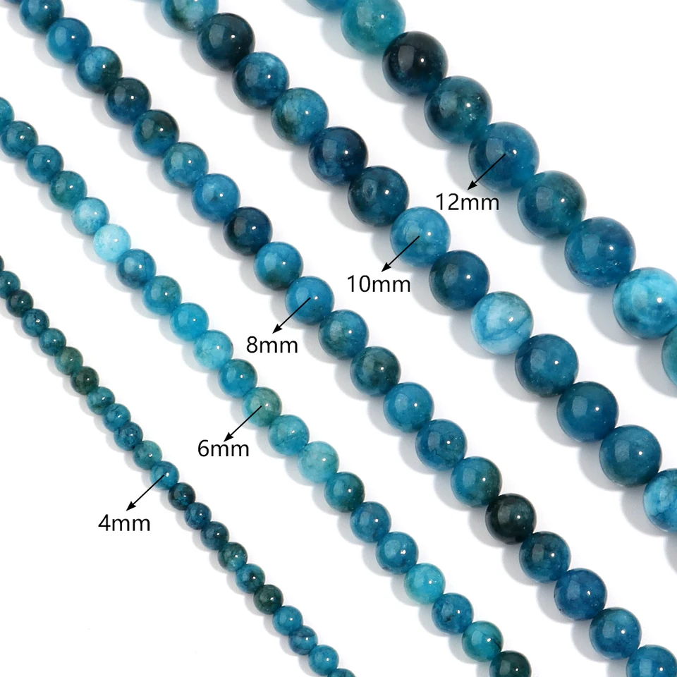Perle Di Pietra Naturale Apatite Blu: Rotonde Per Gioielli Fai-da-Te, Bracciali, Collane (4-12 Mm)