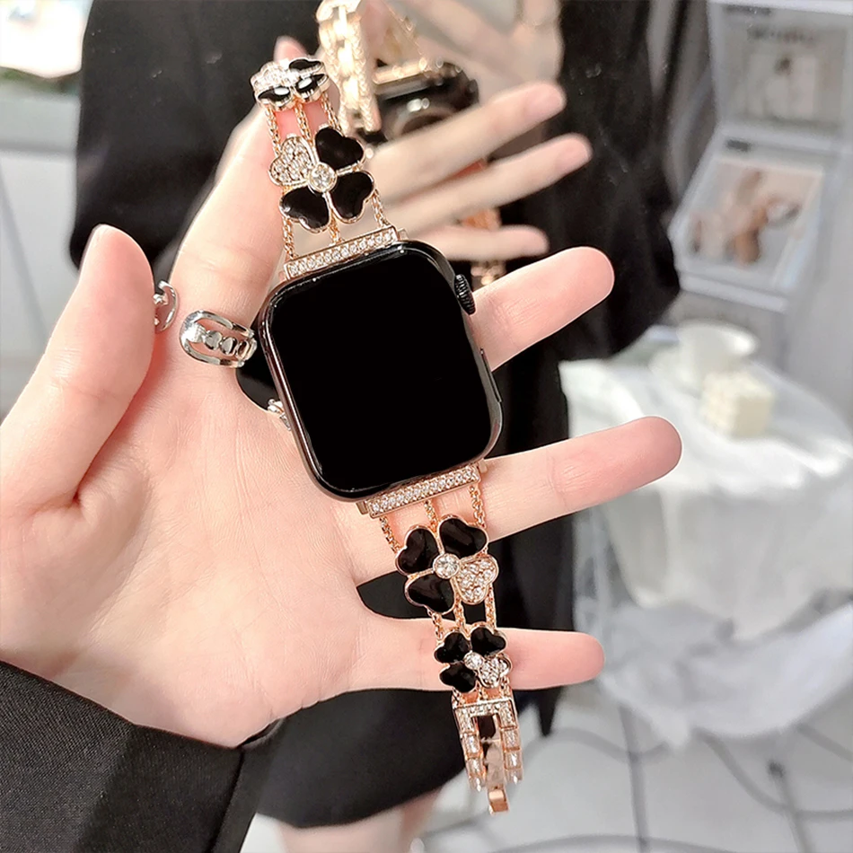 Armband für Apple Watch Band S11/10/9/8/7/SE/6/5/Ultra IWatch 49/46/45/44/42/41/40/38 mm Luxus Bling Bling Diamant Blumenarmband – Detail 11