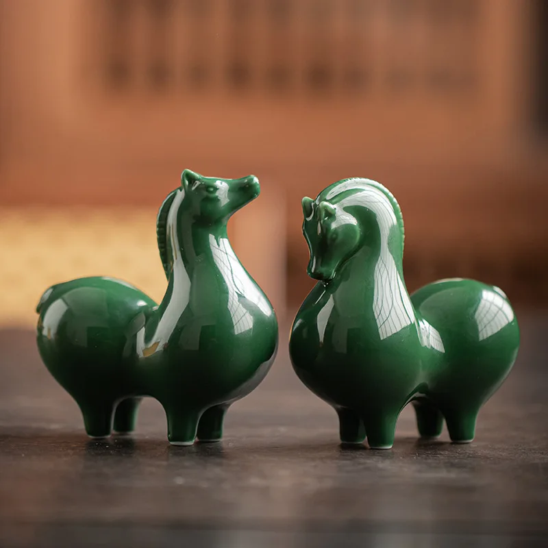 Creative Cute Ceramic Small Tang Horse Decoration Chinese Style Living Room Office Tea Desktop Decoration Handmade Crafts
