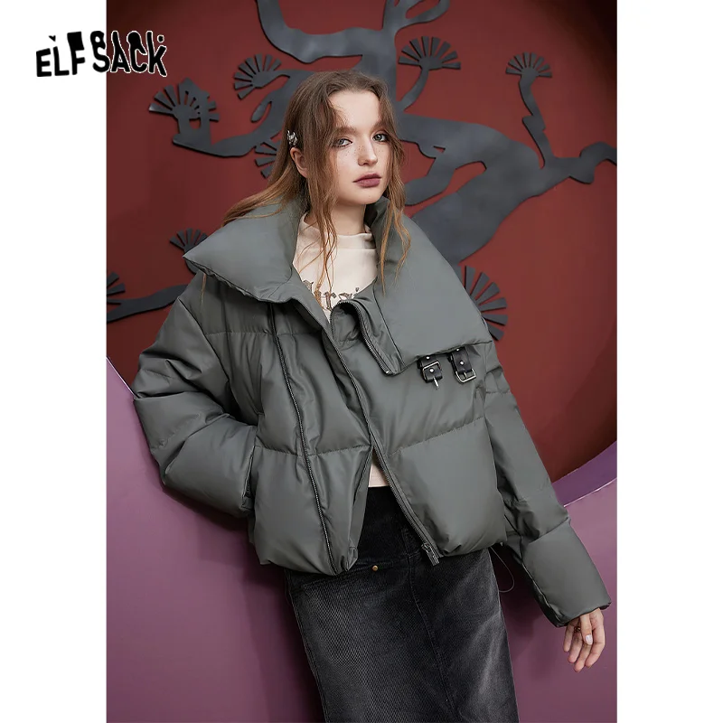 ELFSACK Solid Color Warm Down Coats Women 2023 Winter Loose Short Casual Outwears