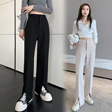 

Fashion Black Trousers Suits Spring XS-2XL High Waist Casual Women's Pants Wide Leg Split Workwear Formal Pants Zipper
