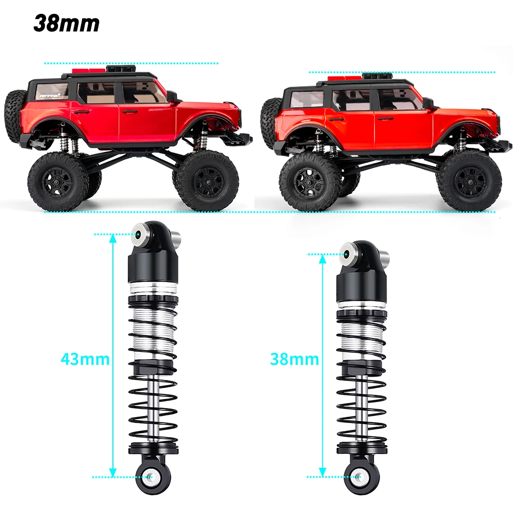 AXSPEED 4개 알루미늄 33/36/38/43/48mm 오일 쇼크 업소버 댐퍼 (Axial SCX24 Deadbolt C10 Wrangler Gladiator Bronco 1/24 RC 자동차용)