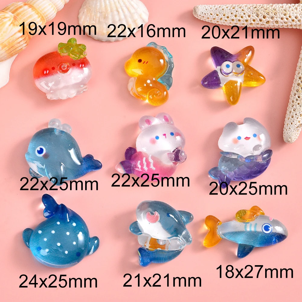 10PCS Clear Marine Animals Series Resin Flat Back Cabochons For Hairpin Scrapbooking DIY Jewelry Craft Decoration Accessories