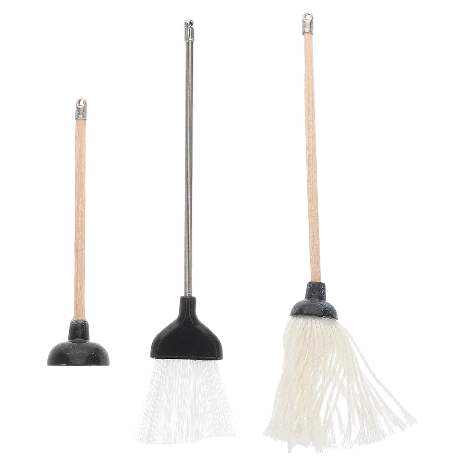 1 세트 미니어처 욕실 청소 세트 블랙 걸레 빗자루 화장실 플런저 미니 홈 장식을위한 현실적인 인형 집 액세서리