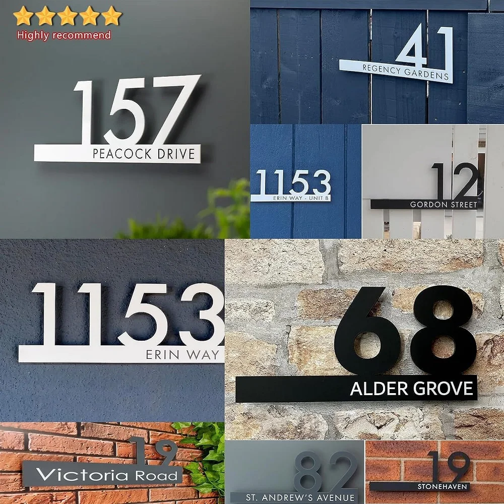 Personalized Contemporary House Sign 5mm Cutting Acrylic Modern House Numbers Door Number Plaque Street Name Waterproof Plate images - 6