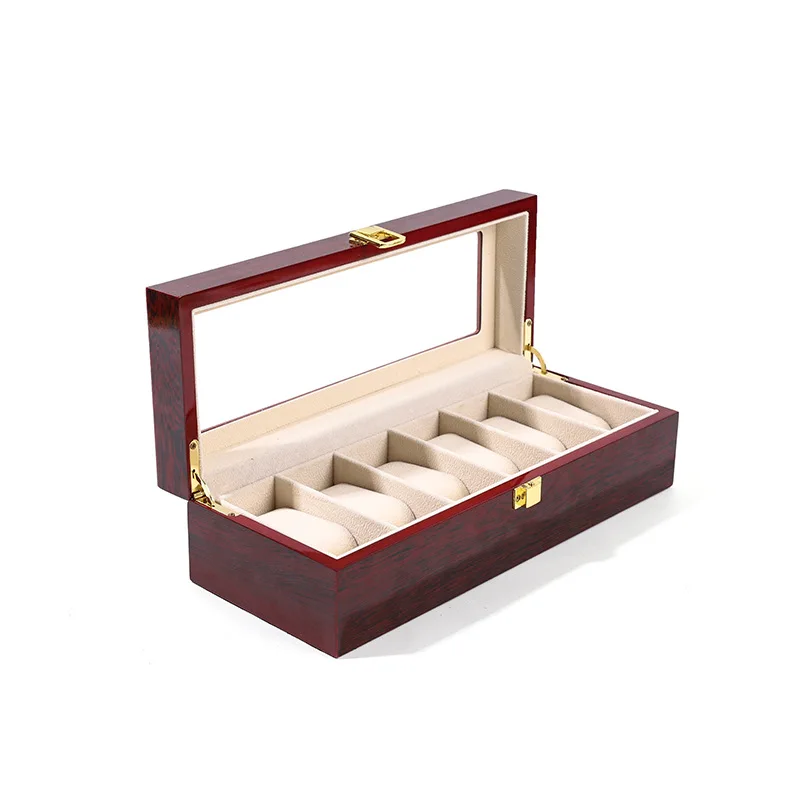 WellZone Eco-Friendly Red Wooden Watch Display Case with Multiple Compartments