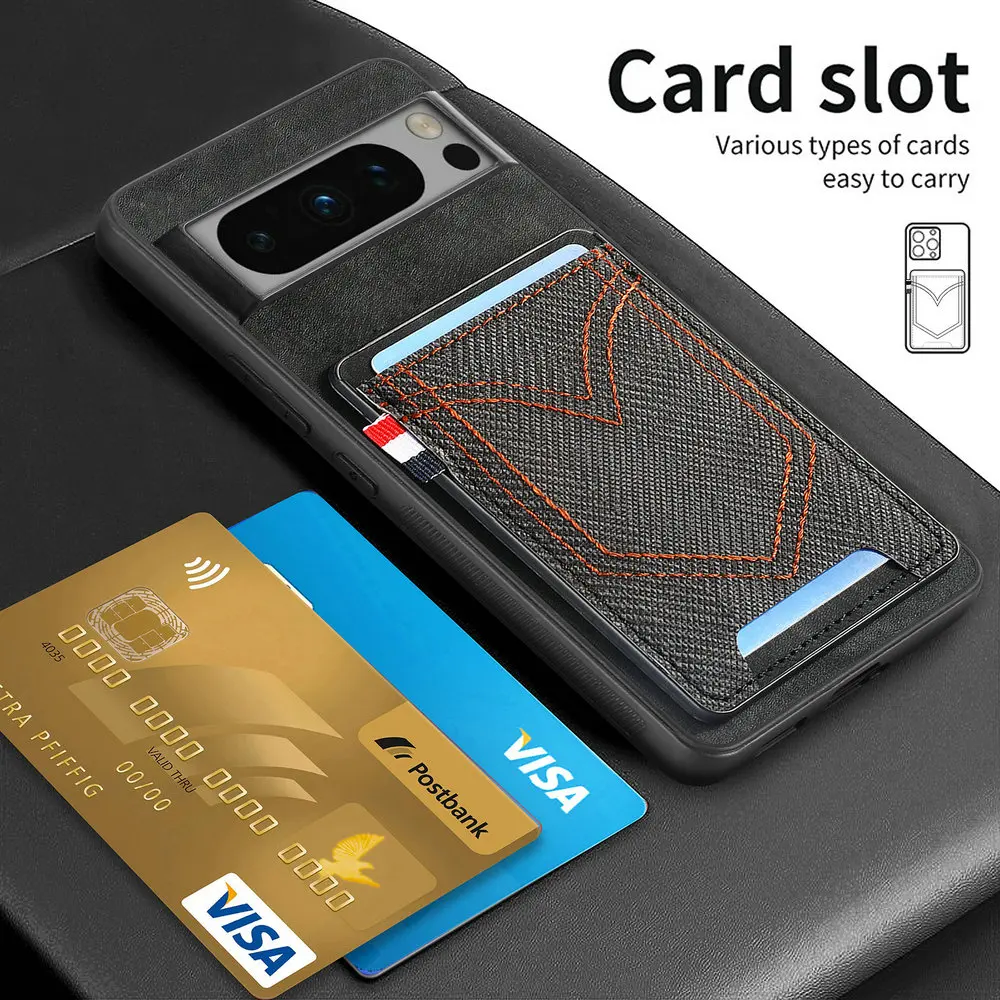 Leather Card Holder Case with Magnetic Car Mount and Shockproof Protection