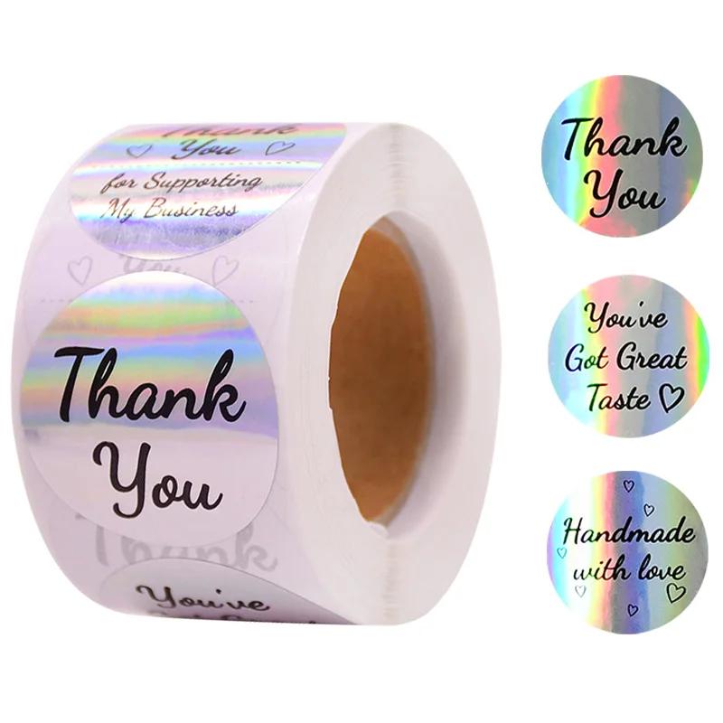 500Pcs Laser Thank You Handmade Sticker Round Stickers Label For Wedding Birthday Party Gifts Packing Decor Candy Bag Seal Label