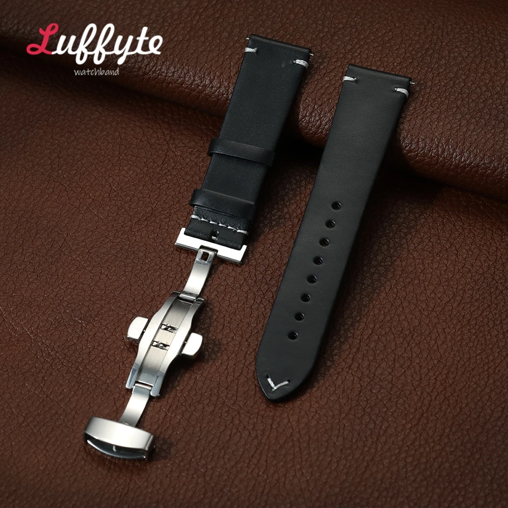 Premium Leather Watch Band with Quick Release & Butterfly Buckle - Universal Size