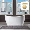 Contemporary White Acrylic Bathtub 59" Soaking Tub with Brushed Gold Overflow and Drain Non-Slip Design High Gloss LUCITE 3