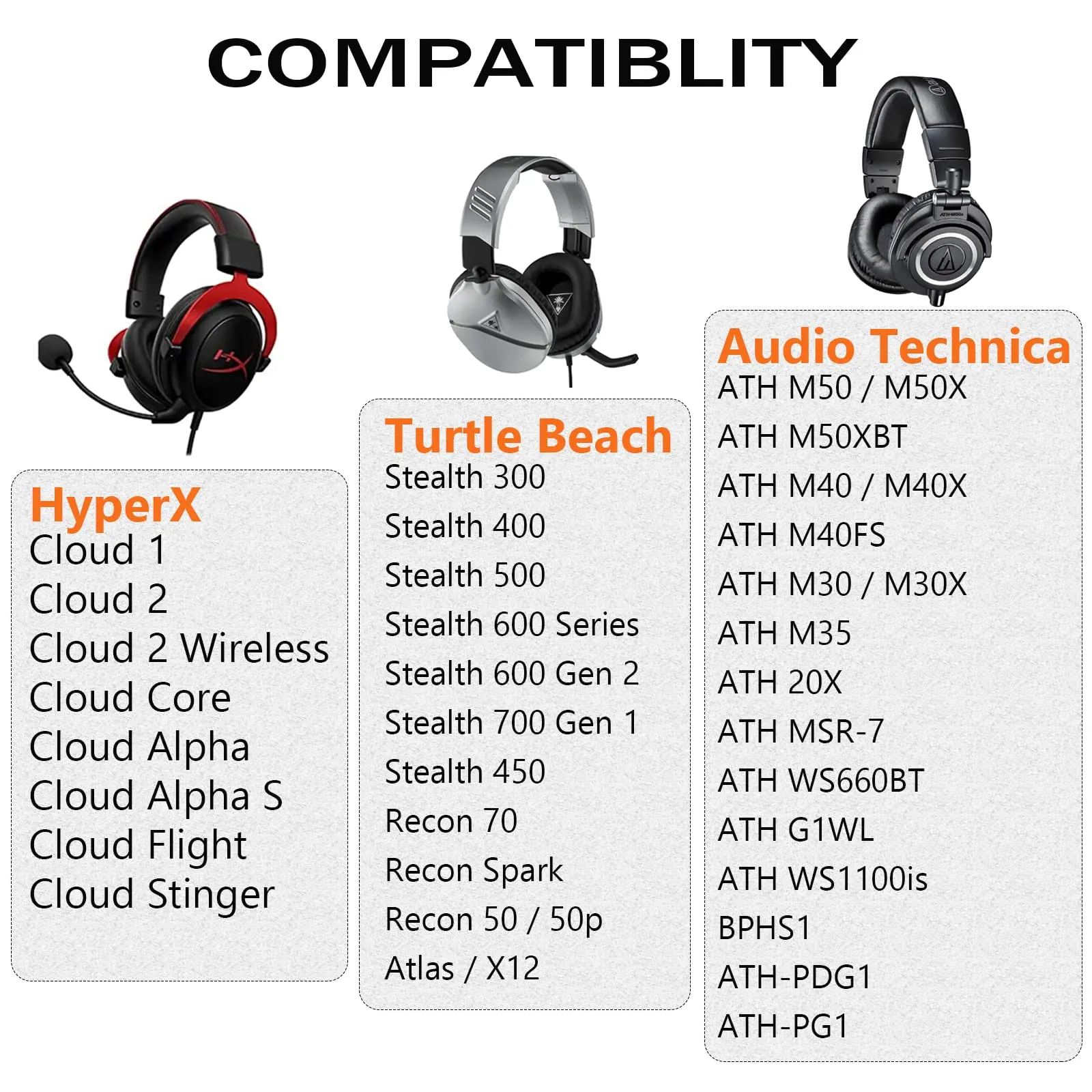 Upgraded Replacement Mesh Fabric Earpads Cushions for HyperX Cloud/Alpha, Audio Technica M50X/M40X headphones (Added Thickness)