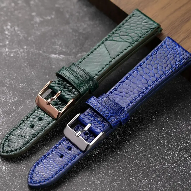 

Handmade ostrich foot genuine leather strap 18 19 20 22mm soft retro style strap blue green high-end wear-resistant watchband