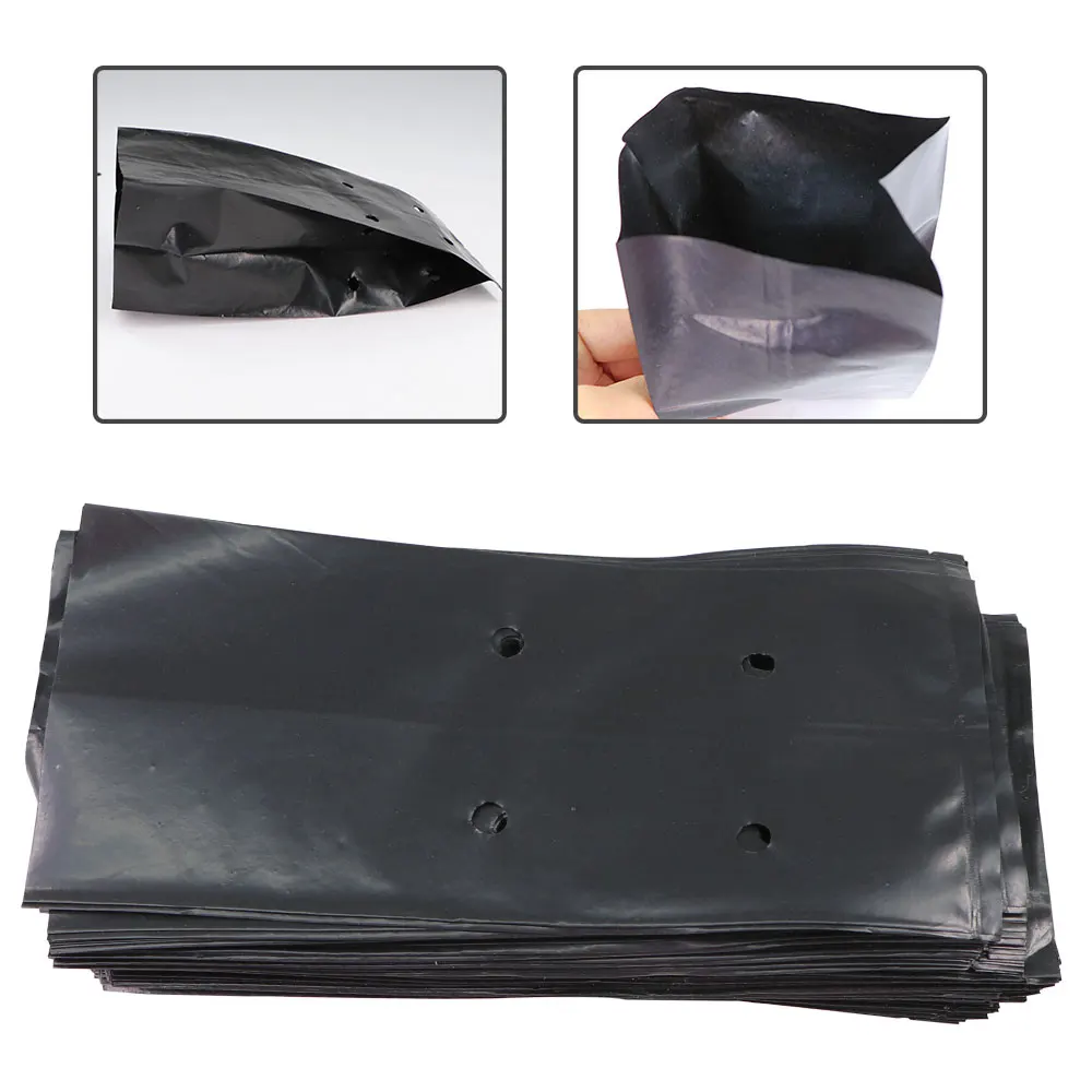 Greenhouse 100PCS Black Plastic Seedling Bags Growing with Holes for Garden Plant Nursery Germination Nutrition Nursery Plant