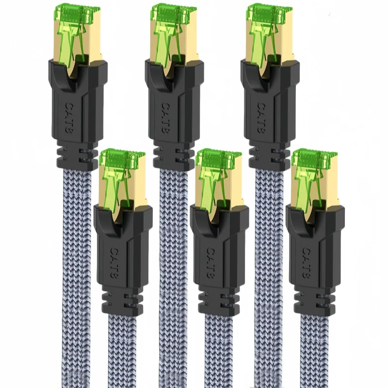 Premium 5-Pack Long Flat CAT8 Network Cable 40Gbps SFTP RJ45 LAN Patch Cord