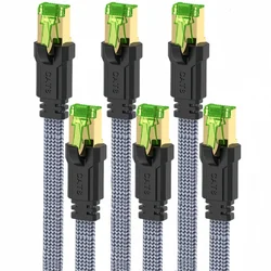 Premium 5 - Pack Long Flat CAT8 Network Cable 40Gbps SFTP RJ45 LAN Patch Cord - 6.6FT - 2M - 78.7inch (CAT 8 Cable - 3 Pack)