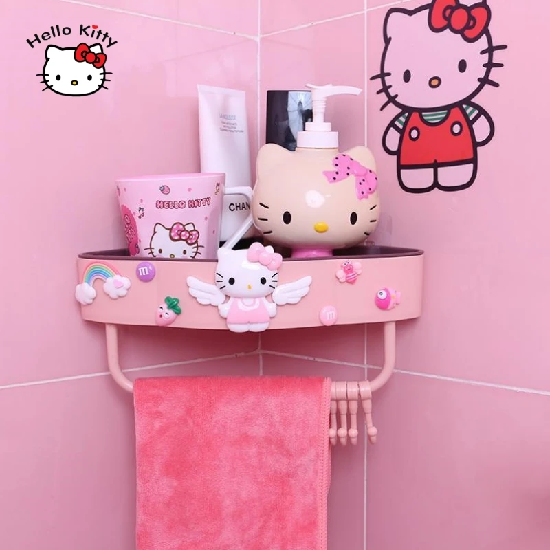 

Стеллаж для хранения Hello Kitty, украшение для ванной комнаты, милый настенный подвесной стеллаж для ванной комнаты, стеллаж для слива, товары для общежития