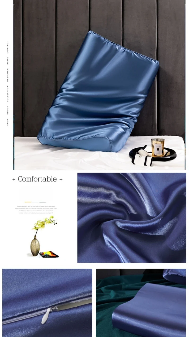 Description Picture 2 of itemSatin Silk Pillowcase for Memory Foam and Latex Pillow Solid Cushion Cover Hair Skin Protect Decorative Case 30x50cm/40x60cm