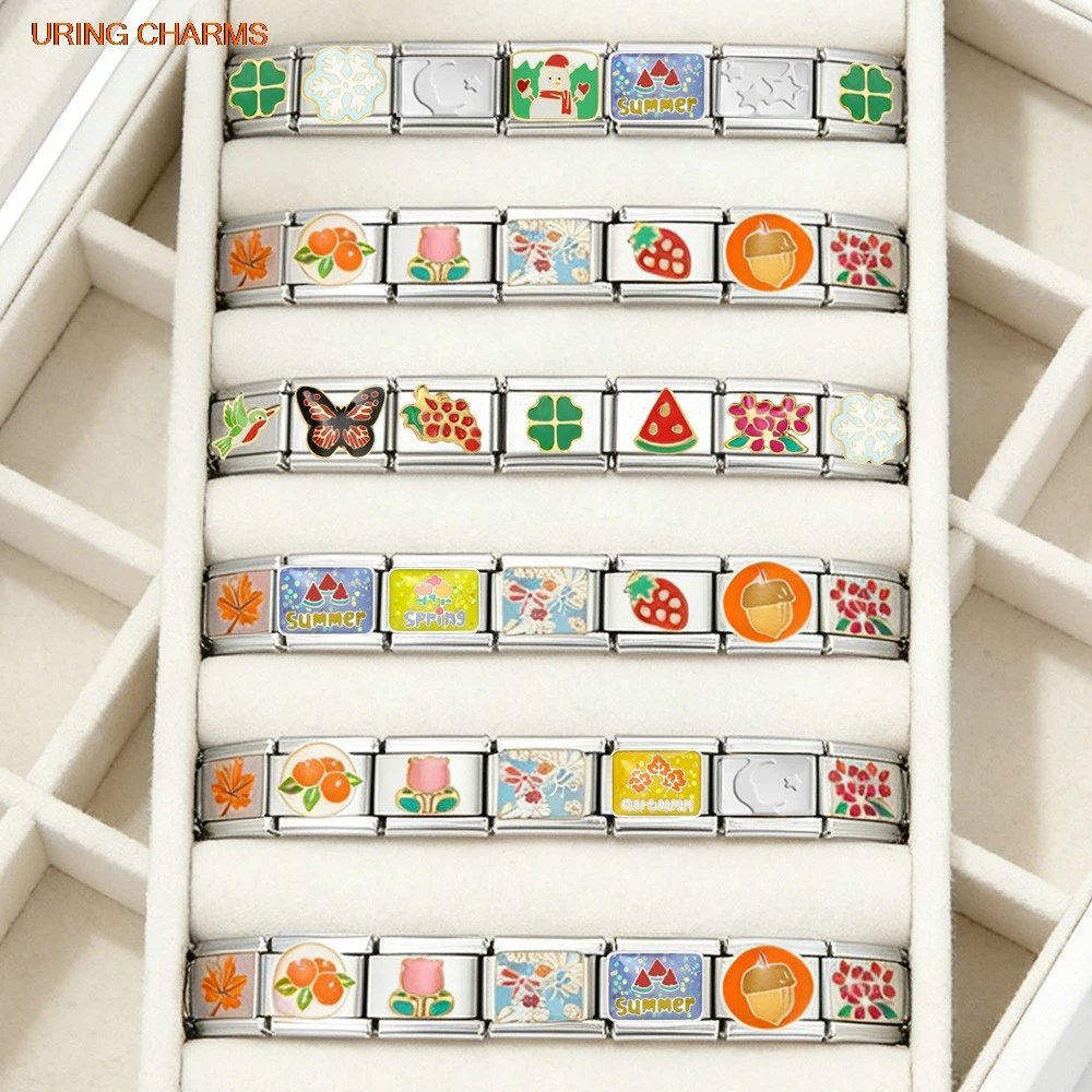 URING Kreative Vier Jahreszeiten Frühling Sommer Herbst Winter Italienische Charms Link Fit 9mm Edelstahl Armband Machen DIY Schmuck