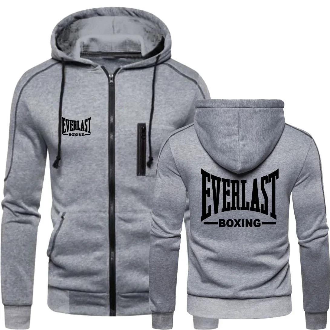 thumbnail image 1 of Nuevo EVERLAST, ropa deportiva de otoño e invierno para hombre, Sudadera con capucha sencilla a la moda con cremallera, chaqueta lisa, ropa deportiva estampada para hombre, top informal cálido, 1 of 5