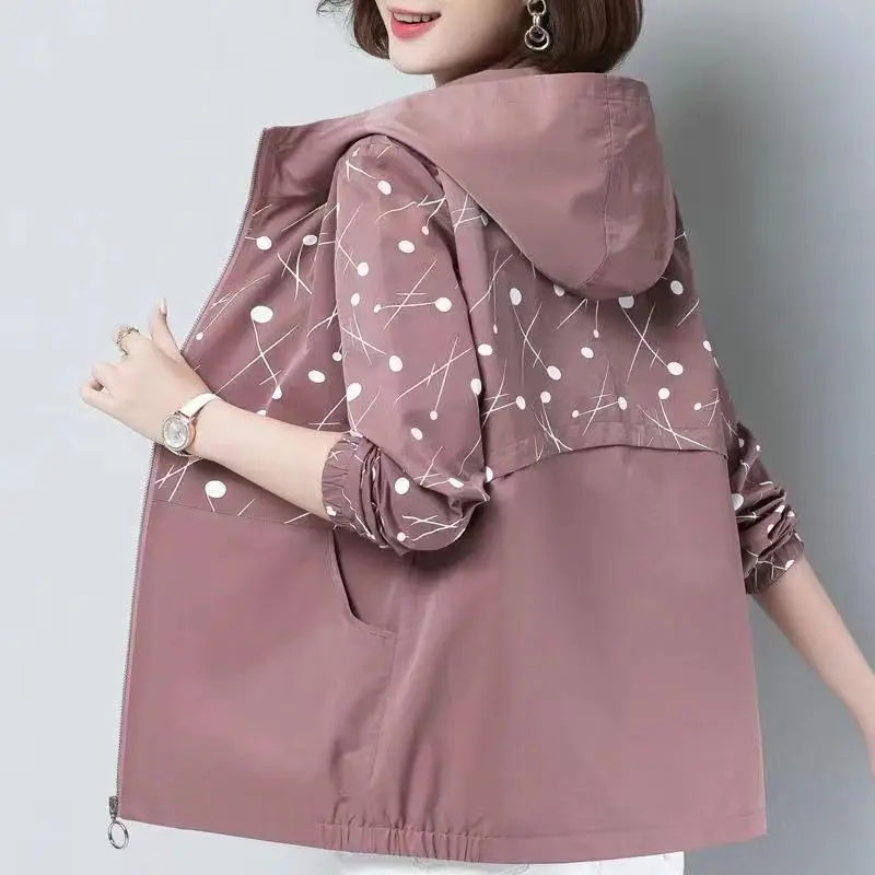 Fashion Zipper Pockets Spliced Printed Hooded Coats Women's Clothing 2023 Autumn Winter Loose Casual Tops Commuter Jackets