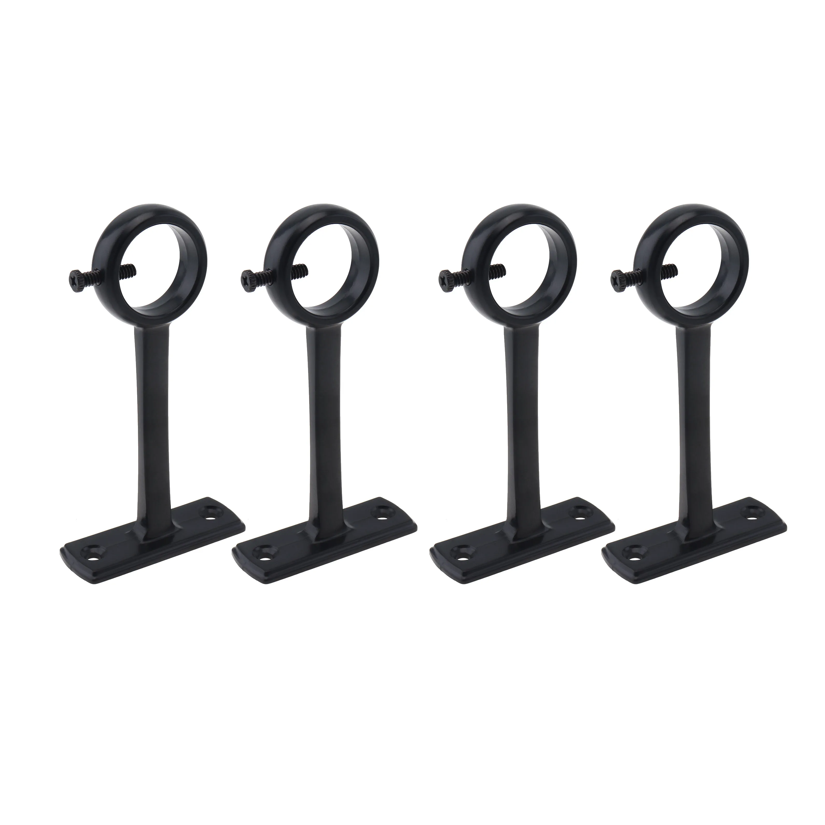 4pcs Heavy Duty Black Aluminum Alloy Single Hole Curtain Rod Bracket for Bedroom Living Room with Adjustable Screws