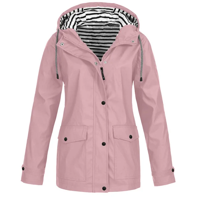 2025 Outdoor Sports Hooded Jacket Women Spring Autumn Windproof Waterproof Windbreakers Lady Stripe Lining Oversize Loose Coats 5