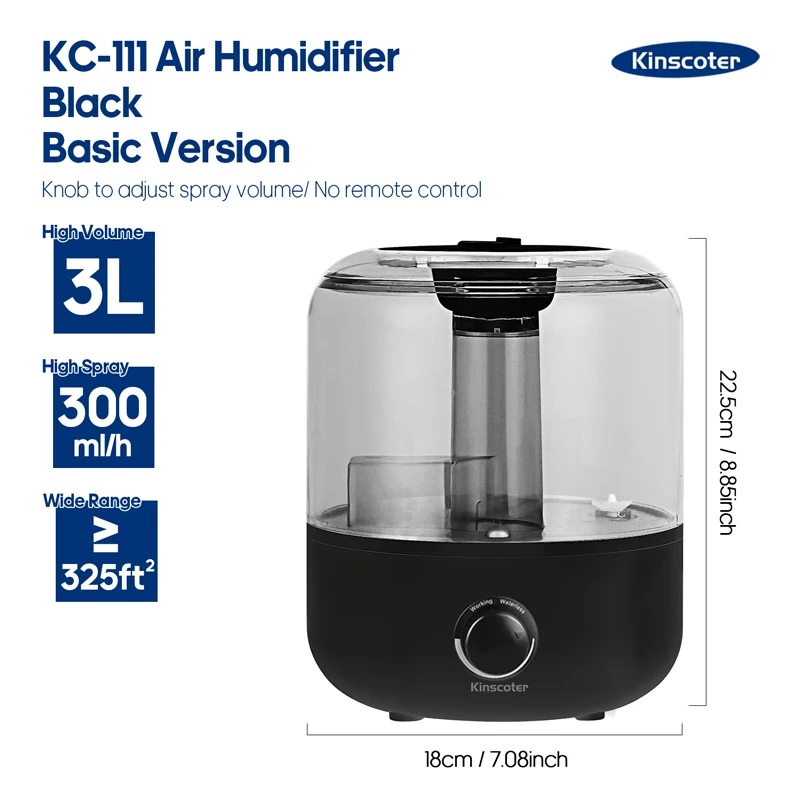 KINSCOTER 3L humidificateur d'air professionnel grande capacité humidificateur domestique plante brume diffuseur d'arôme avec minuterie de télécommande