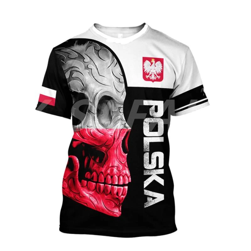 POLSKA Poland National Emblem Printed 3D Men's T-Shirt O Neck Short Sleeve Fashion Cool Streetwear Plus Size Loose Shirt