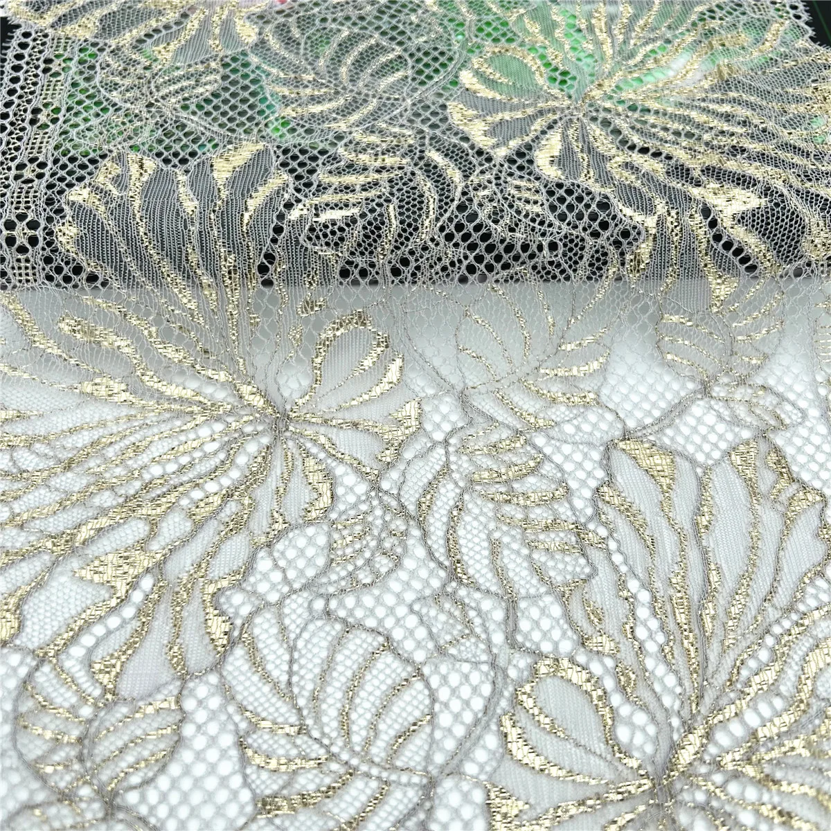 3y/lot Width 22.50cm Light Grey Golden Elastic Stretch Lace Trim 4
